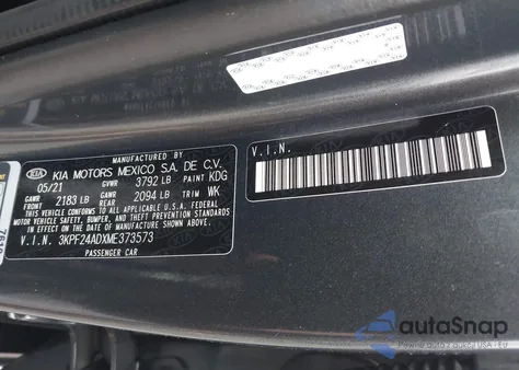 2021 Kia Forte Lxs from USA, damaged, VIN 3KPF24ADXME373573